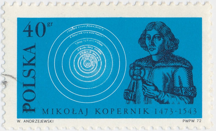 (1972-042) Марка Польша &quot;Гелиоцентрическая система&quot;    500 лет со дня рождения Н. Коперника (1973) I