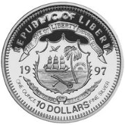 (1997) Монета Либерия 1997 год 10 долларов &quot;Бомбардировка плотин&quot;  Серебро Ag 999  PROOF