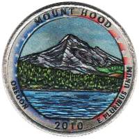 (005d) Монета США 2010 год 25 центов "Маунт-Худ"  Вариант №2 Медь-Никель  COLOR. Цветная