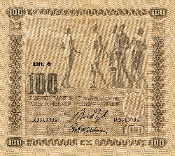 (,) Банкнота Финляндия 1932 год 100 марок    UNC