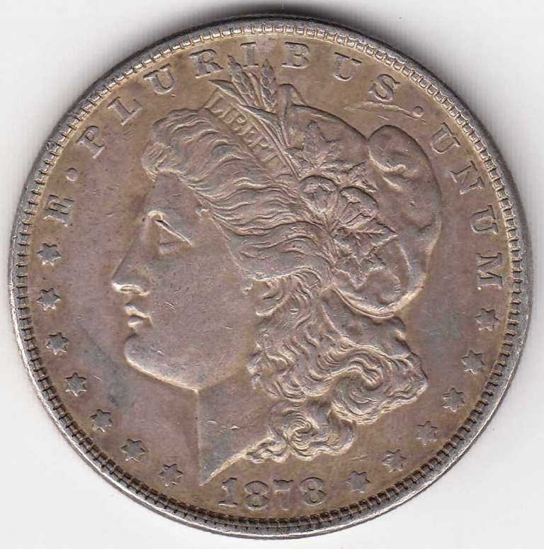 (1878, 7 перьев в хвосте) Монета США 1878 год 1 доллар   Голова Свободы, Морган, Белоговый Орлан Сер