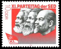 (1986-020) Марка Германия (ГДР) "Ленин, Маркс и Энгельс"    Съезд партии II Θ