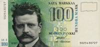 (1986 Litt A) Банкнота Финляндия 1986 год 100 марок "Ян Сибелиус" Ollila - Hamalainen  UNC