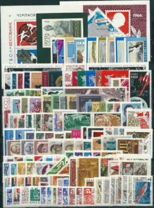 (1966-год) Годовой набор марок СССР &quot;130 марок, 3 блока, 3 сцепки&quot;    , III O