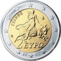 (2002) Монета Греция 2002 год 2 евро  1. Старая карта ЕС Биметалл  UNC