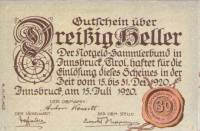 (№1920) Банкнота Австрия 1920 год "30 Heller"