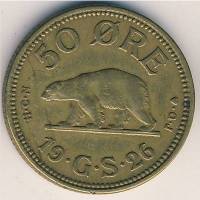 (№1926km7) Монета Гренладия 1926 год 50 Oslash;re