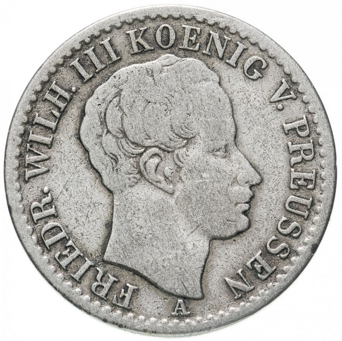(1823A) Монета Германия (Пруссия) 1823 год 1/6 талера &quot;Фридрих Вильгельм III&quot;  Серебро Ag 520  VF
