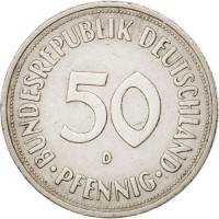 (№1950km109.1) Монета ФРГ 1950 год 50 Pfennig (D, F, G, J) Reeded