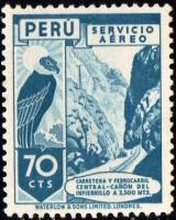 (№1949-480) Марка Перу 1949 год "Шоссе и железной дороги", Гашеная