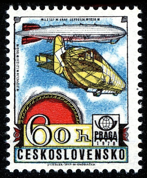 (1977-043) Марка Чехословакия &quot;Цеппелин&quot;    Международная выставка марок Прага. История авиации II Θ