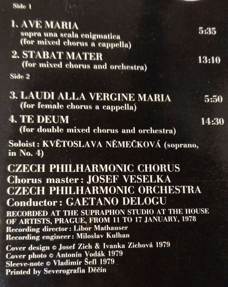 Пластинка виниловая Дж. Верди Quattro pezzi sacri Supraphon 300 мм. (Сост. на фото)