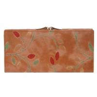 Кошелёк женский "IVORX", Натуральная кожа, 3 отделения, Клепка, поцелуй, "Веточка", Песочный