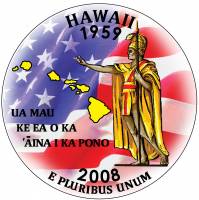 (050d) Монета США 2008 год 25 центов "Гавайи"  Вариант №2 Медь-Никель  COLOR. Цветная