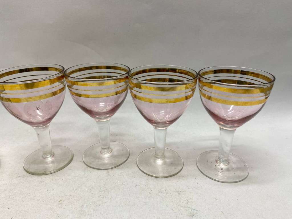 Графин + 4 стопки, стекло позолота СССР