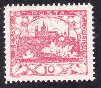 (1918-007) Марка Чехословакия "Собор Св. Николая (Красная)" Перф лин 11½    Градчаны (Стандартный вы