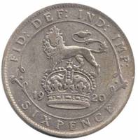 (1920) Монета Великобритания 1920 год 6 пенсов "Георг V"  Серебро Ag 500  UNC
