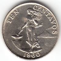(№1958km188) Монета Филиппины 1958 год 10 Centavos