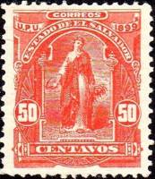 (№1899-195) Марка Сальвадор 1899 год "Аллегория центральноамериканского Союза", Гашеная
