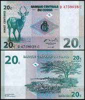 (1997) Банкнота Дем Республика Конго 1997 год 20 сантимов "Антилопа"   UNC