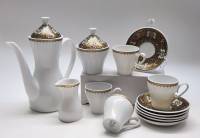 Кофейный сервиз ГДР Рейнбах 13 предметов белый с золотым восточным узором