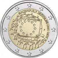 (016) Монета Германия (ФРГ) 2015 год 2 евро "30 лет флагу Европы" Двор F Биметалл  UNC