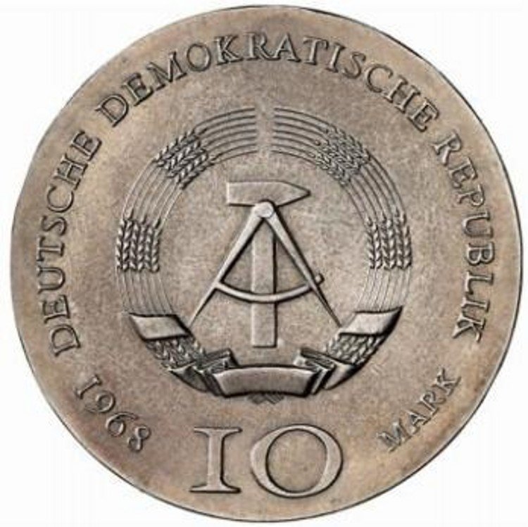 () Монета Германия (ГДР) 1968 год 10 марок &quot;&quot;  Биметалл (Серебро - Ниобиум)  UNC