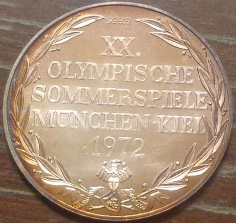 (1972) Жетон ФРГ 1972 год &quot;XX Летняя Олимпиада Мюнхен 1972&quot;  Серебро Ag 999  UNC