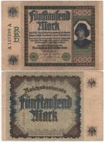 1922 Банкнота Германия 5 000 марок  3-й выпуск  VF