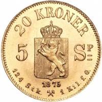 () Монета Норвегия 1874 год 20  ""   Биметалл (Платина - Золото)  UNC