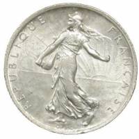 (1914) Монета Франция 1914 год 2 франка "Сеятельница"  Серебро Ag 835  UNC