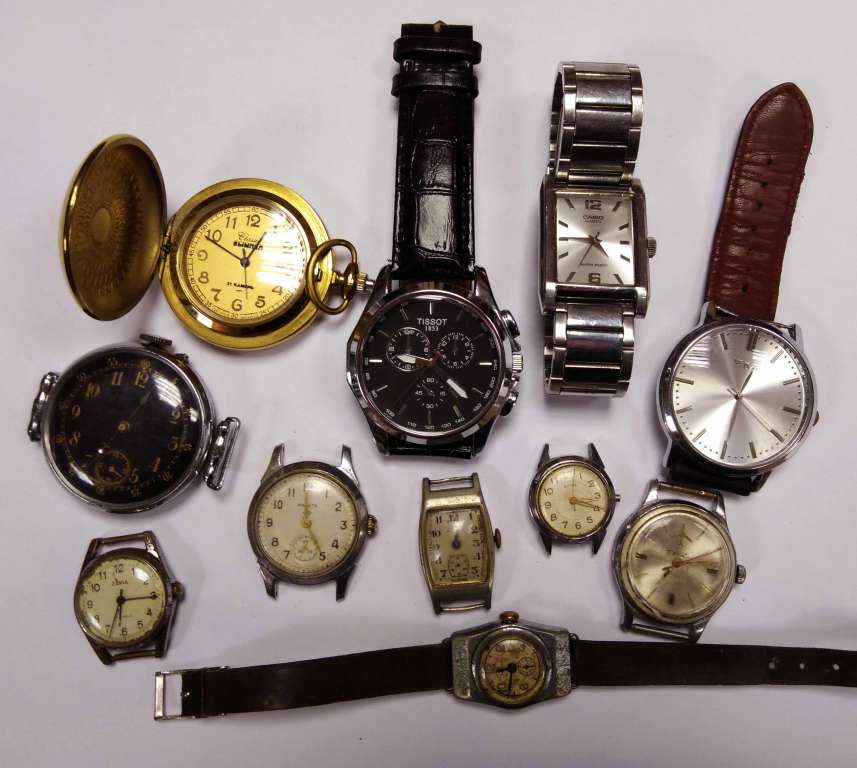 Набор часов, карманные и наручные, 11 шт, &quot;Ракета&quot;, &quot;Заря&quot;, &quot;Casio и др., не рабочие (сост. на фото)