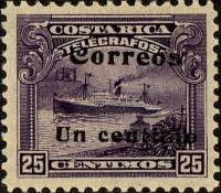 (№1911-78) Марка Коста-Рика 1911 год "Telegrafos Корреос надпечатка", Гашеная