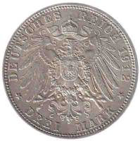 (,) Монета Германия (Бавария) 1912 год 3 марки   Серебро Ag 900  XF