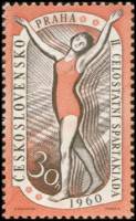 (1960-82) Марка Чехословакия "Гимнастка"   2-ая Общенациональная Спартакиада (1) III Θ