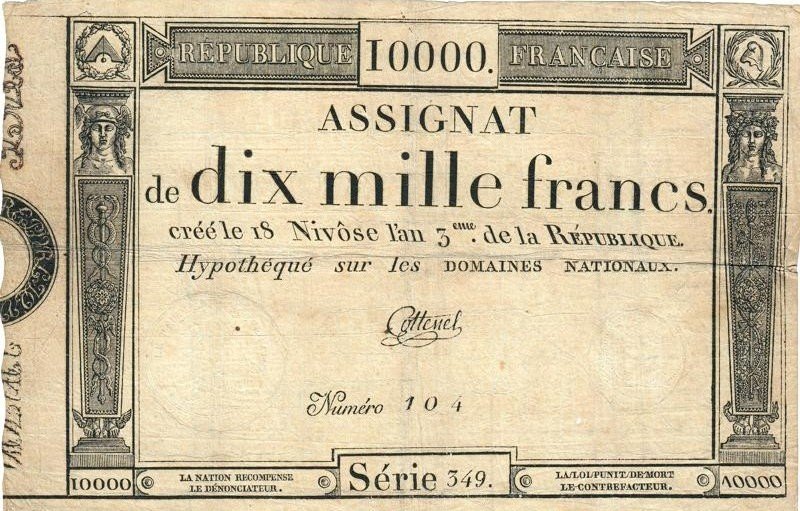 (№1795P-A82.13) Банкнота Франция 1795 год &quot;10 Francs&quot;