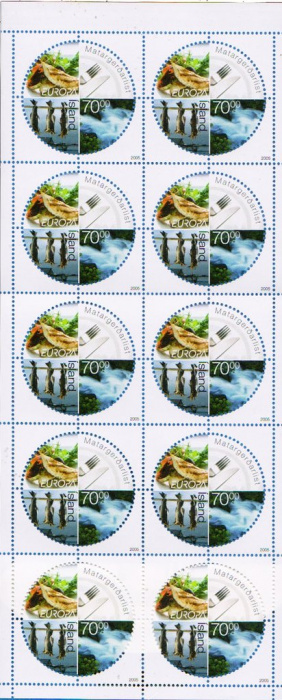 (№2005-1102) Лист марок Исландия 2005 год &quot;Листок из буклета гастрономические СЕПТ Европа я&quot;, Гашены