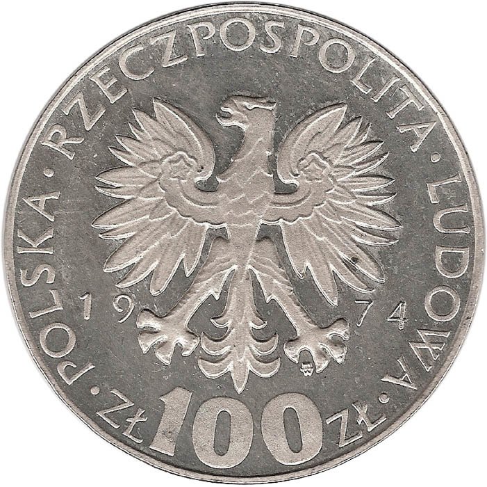 (1974) Монета Польша 1974 год 100 злотых &quot;Мария Склодовская-Кюри&quot;  Серебро Ag 625  PROOF