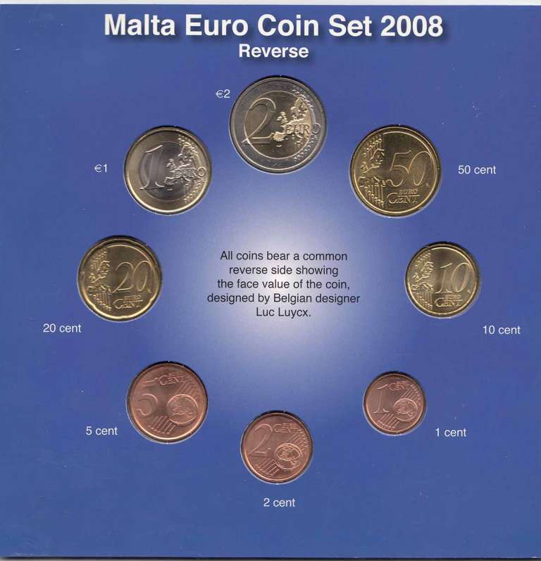 (2008, 8 монет + 2 блока марок) Набор монет Мальта 2008 год &quot;Цитадель&quot;   UNC