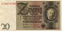 (1924-1929) Банкнота Германия 1929 год 20 марок "Вернер фон Сименс"   UNC
