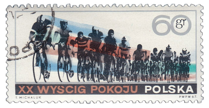 (1967-021) Марка Польша "Велосипедисты"   20 Велогонка мира  III &Theta;