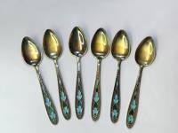 Чайные ложки 6 шт эмаль серебро 875 проба 90 грамм 