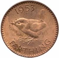 () Монета Великобритания 1953 год 1 фартинг "Крапивник"  Бронза  XF