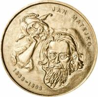 (054) Монета Польша 2002 год 2 злотых "Ян Матейко"  Латунь  UNC