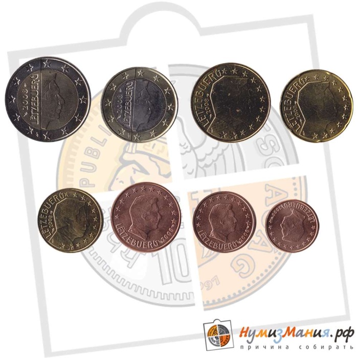 (2008) Набор монет Евро Люксембург 2008 год    UNC