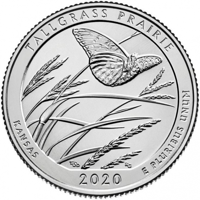 (055p) Монета США 2020 год 25 центов &quot;Толлграсс-Прери&quot;  Медь-Никель  UNC