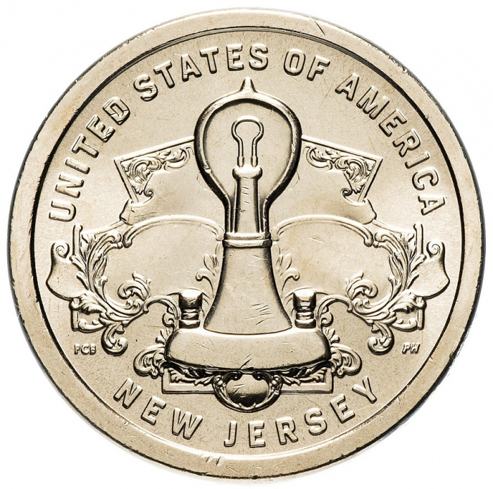 (04p) Монета США 2019 год 1 доллар &quot;Лампочка Эдисона&quot;  Латунь  UNC