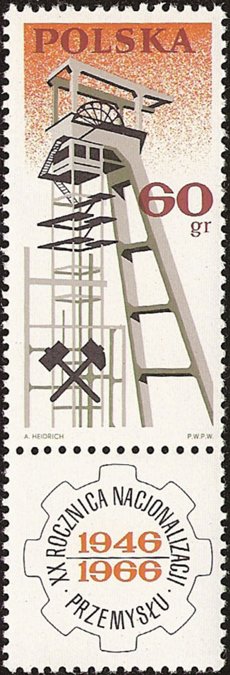 (1966-002) Марка + купон Польша "Шахтный эксплуатационный копёр"   5 конгресс польских техников, 20-