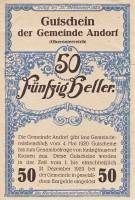 (№1920) Банкнота Австрия 1920 год "50 Heller"