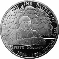 (1994) Монета Маршалловы Острова 1994 год 50 долларов "Герои битвы за Бельгию"  Серебро Ag 999  PROO